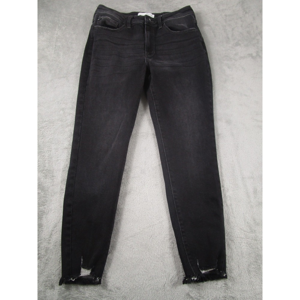 Kancan‎ Jeans Womens 30 Black Denim Ankle Skinny Ripped Fringe Hem